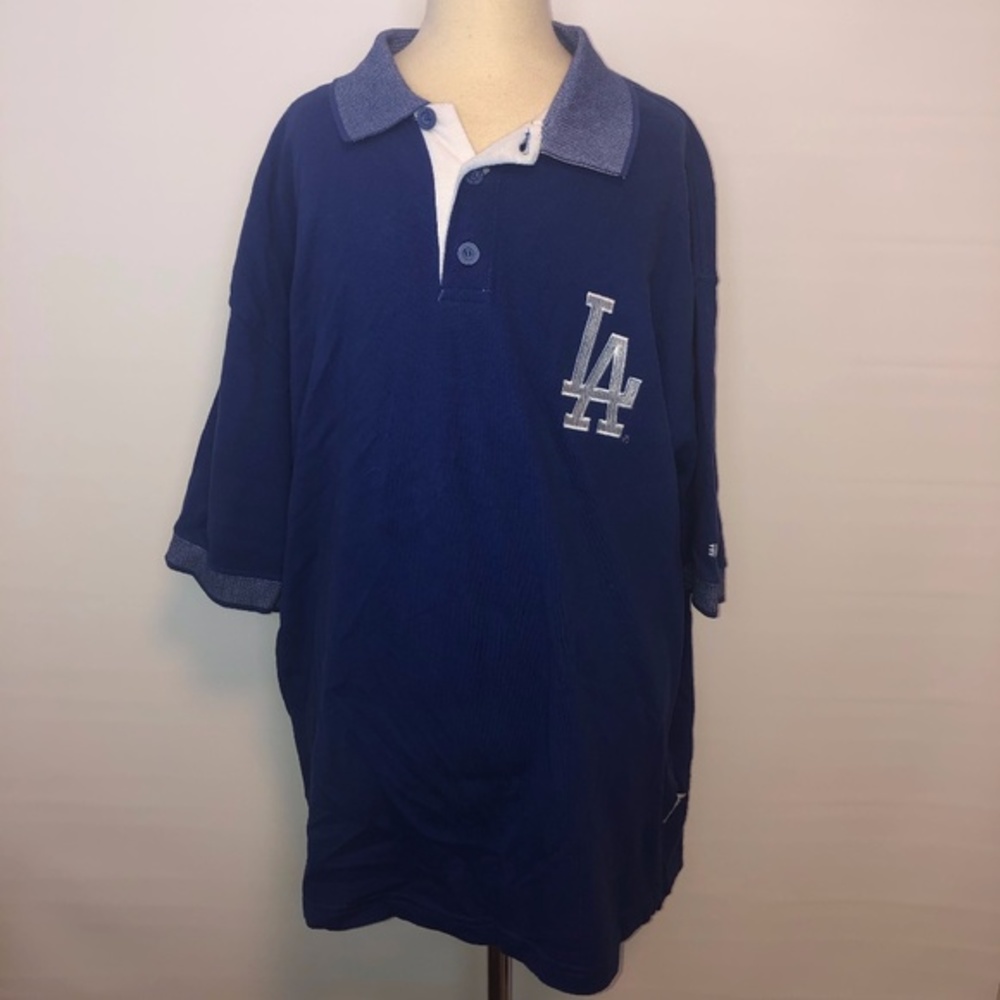 LA Dodgers MLB Blue Collared Tee Shirt Top ((size Large))